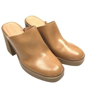 Y2K Tan Faux Leather Platform Mule Heels Shoes Women Size 11 Slip On Pumps